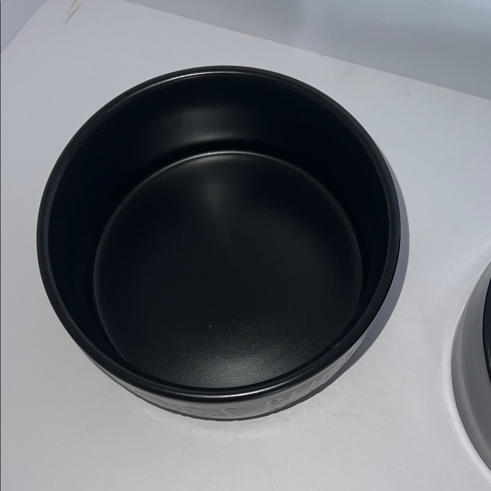 Rae Dunn Black Ceramic Dog Bowl Set - Feast & Dogs Rule - Picture 4 of 8
